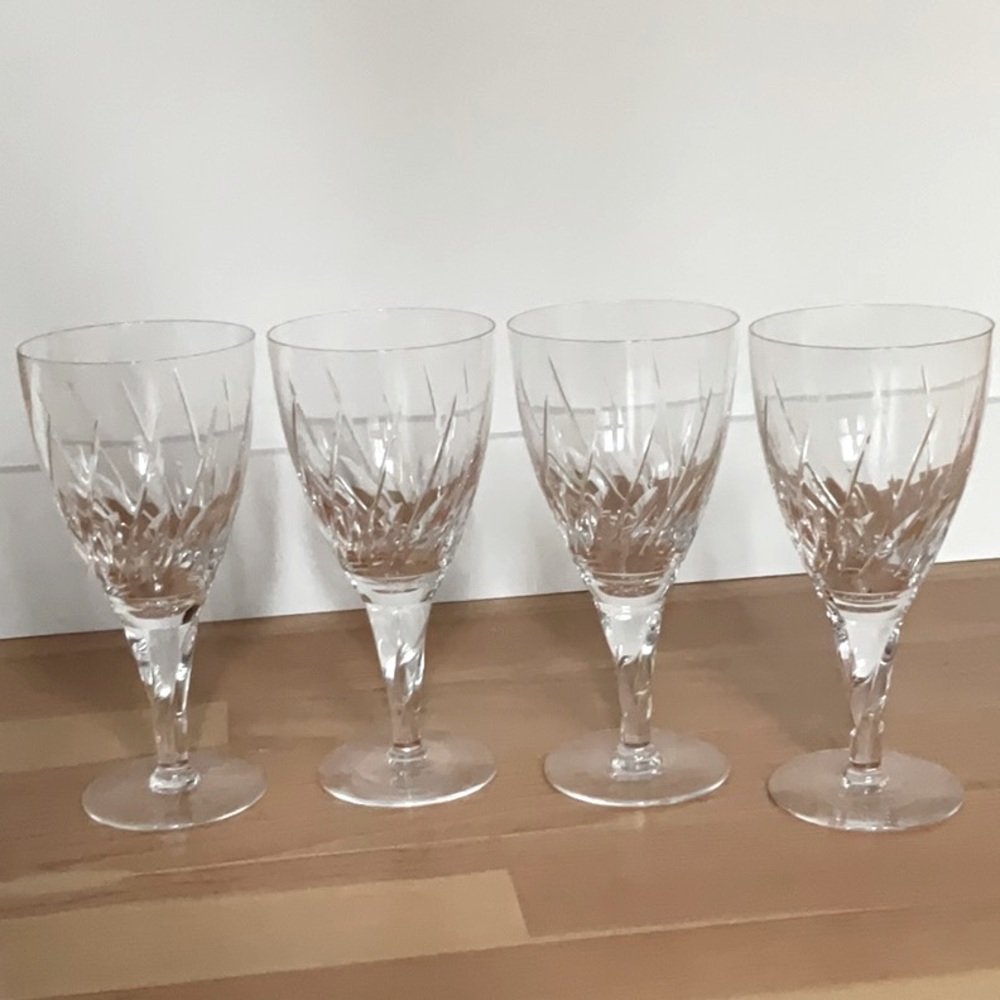 STUART ~ England ~ “Lyric” ~ Set Of Four 7 1/4” Crystal Water Goblets ~ 10 Oz.